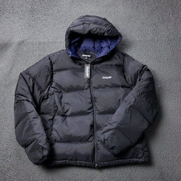 New ONLY NY Jacket Mens S Small Packable Snorkel Puffer Down Nylon Black - Picture 2 of 9